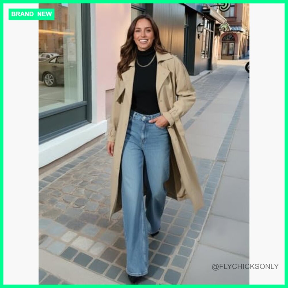 Lightweight Polyester Trench Coat Double-Breasted… - image 5